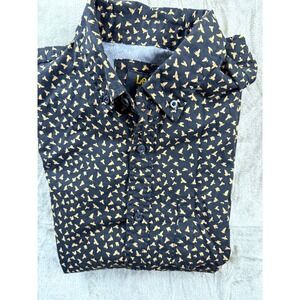 Lee Mens Black Gold Bird Print Short Sleeve Button Down Shirt Medium Regular Fit